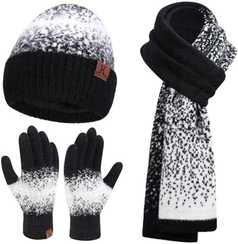 Womens Winter Knit Beanie Hats and Touchscreen Gloves Long Scarf Set with Warm Fleece Lined Skull... | Amazon (US)
