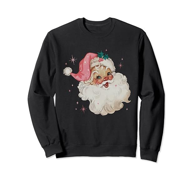 VINTAGE RETRO SANTA CHRISTMAS PINK HAT Sweatshirt | Amazon (US)