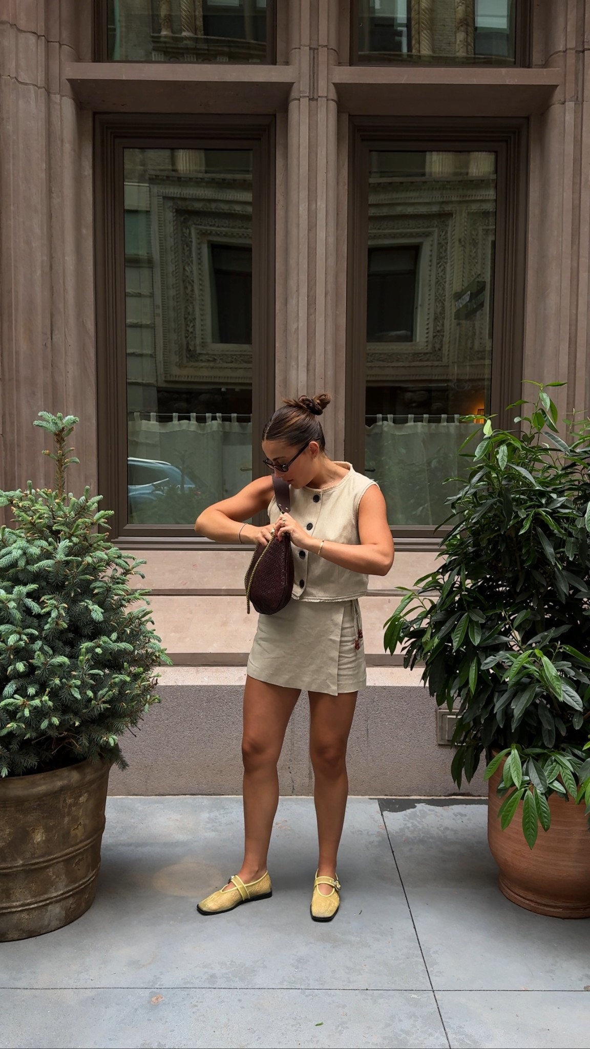 Full outfit is linked! Wearing a small in both the vest and skirt! 