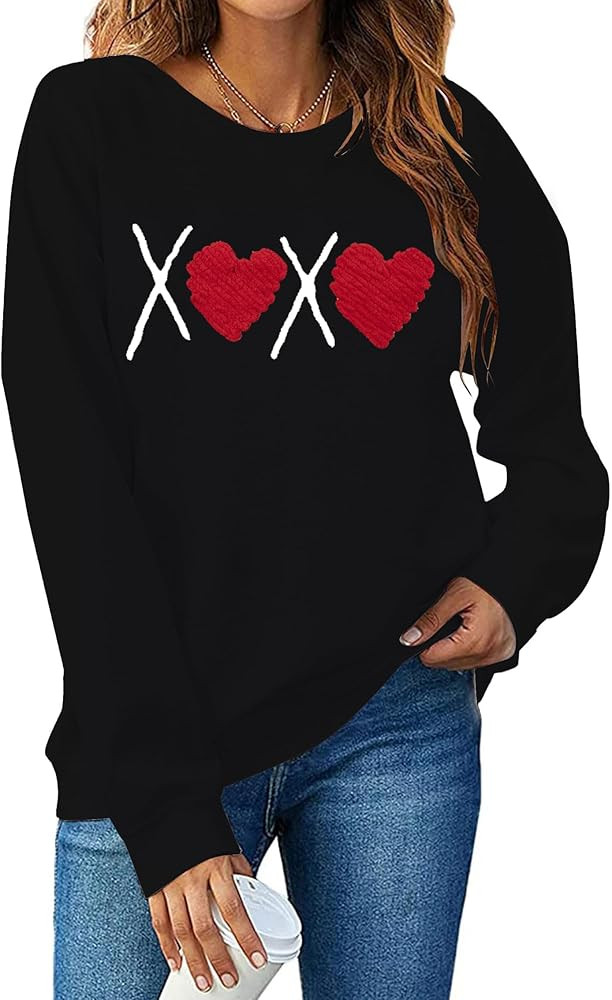 Valentines Day Sweatshirts For Women Love Sweatshirt Cute Heart Graphic Sweater Casual Patch Pull... | Amazon (US)