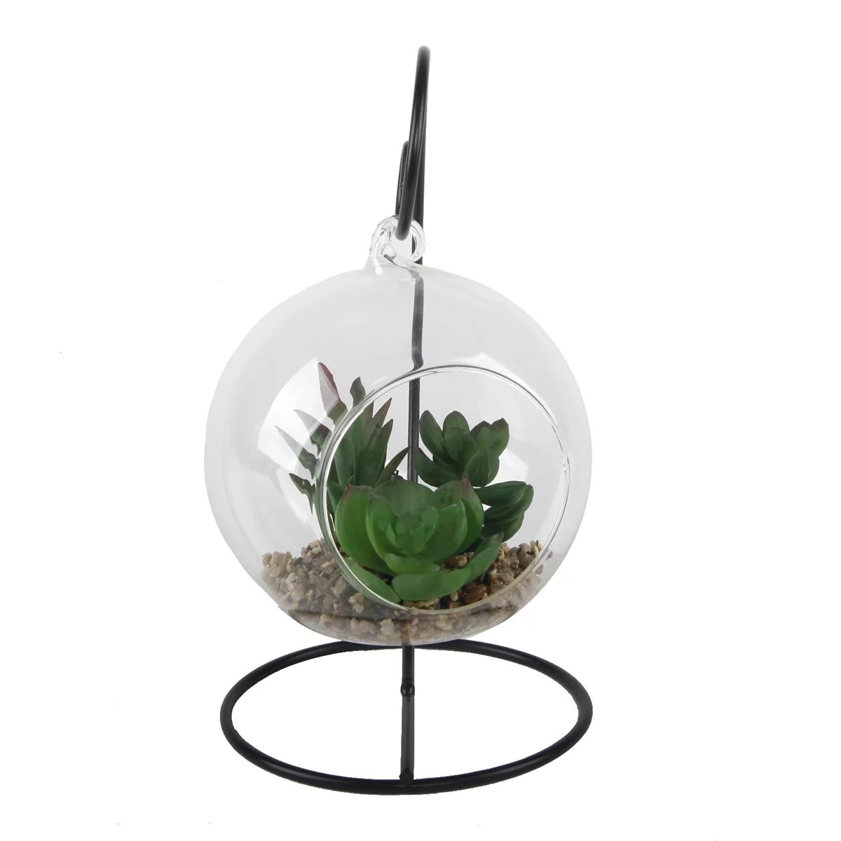 Mainstays 10"Artificial Succulent in Hanging Glass Globe on Metal Stand | Walmart (US)