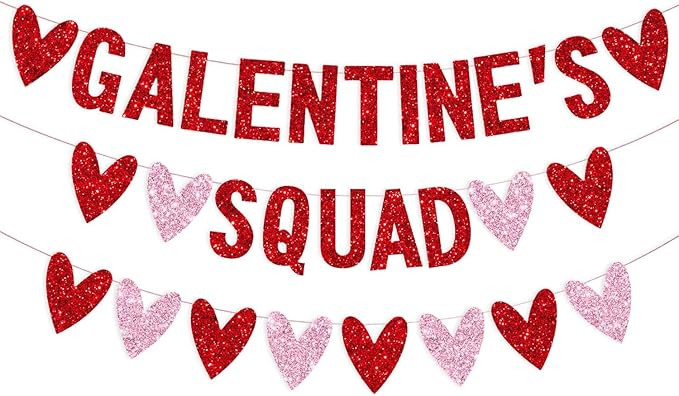 3 PCS Galentines Day Decorations Galentines Squad Banner with Love Heart Garland, Glitter Happy G... | Amazon (US)