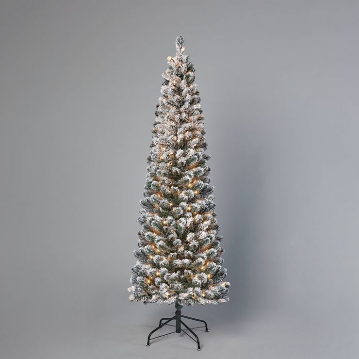 6&#39; Pre-Lit Slim Flocked Alberta Spruce Artificial Christmas Tree Clear Lights - Wondershop&#8... | Target