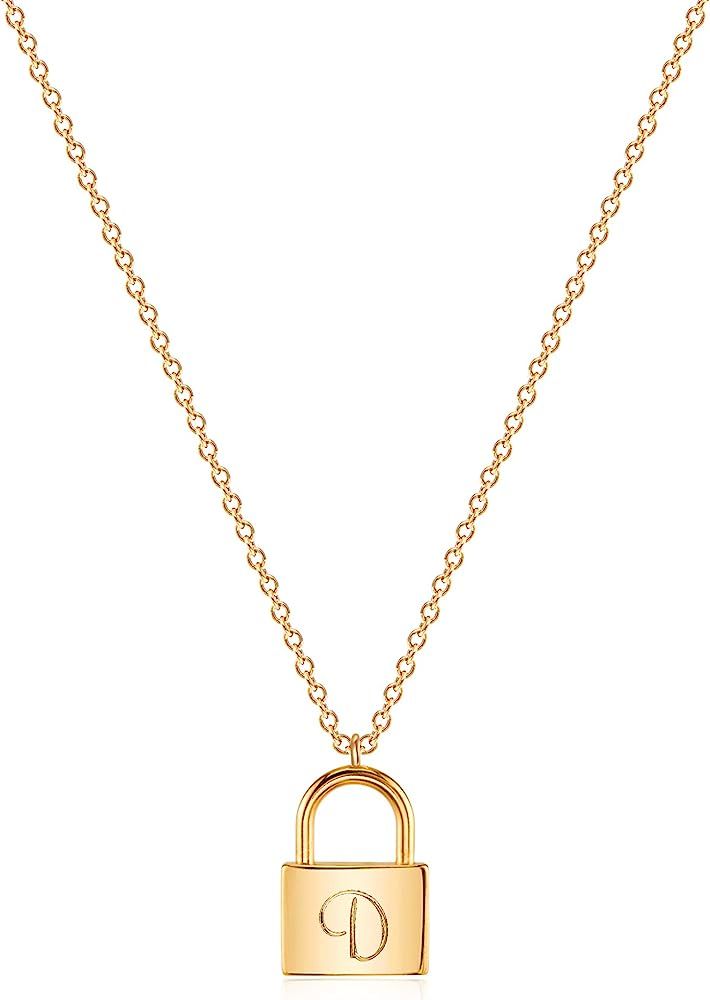 VACRONA Dainty Gold Lock Initial Necklace 18K Gold Plated Initial Padlock Layered Lock Necklace P... | Amazon (US)