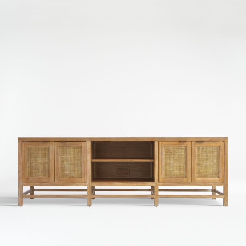 Blake Light Brown with Grey Wash Teak and Rattan 85" Media Console/TV Stand with Storage + Review... | Crate & Barrel