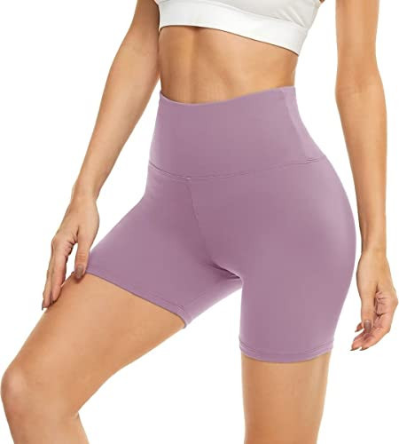 HIGHDAYS 5” Biker Shorts for Women - High Waist Tummy Control Stretch Spandex Workout Shorts for Yoga Running Athletic Gym, Pink, One Size | Amazon (US)