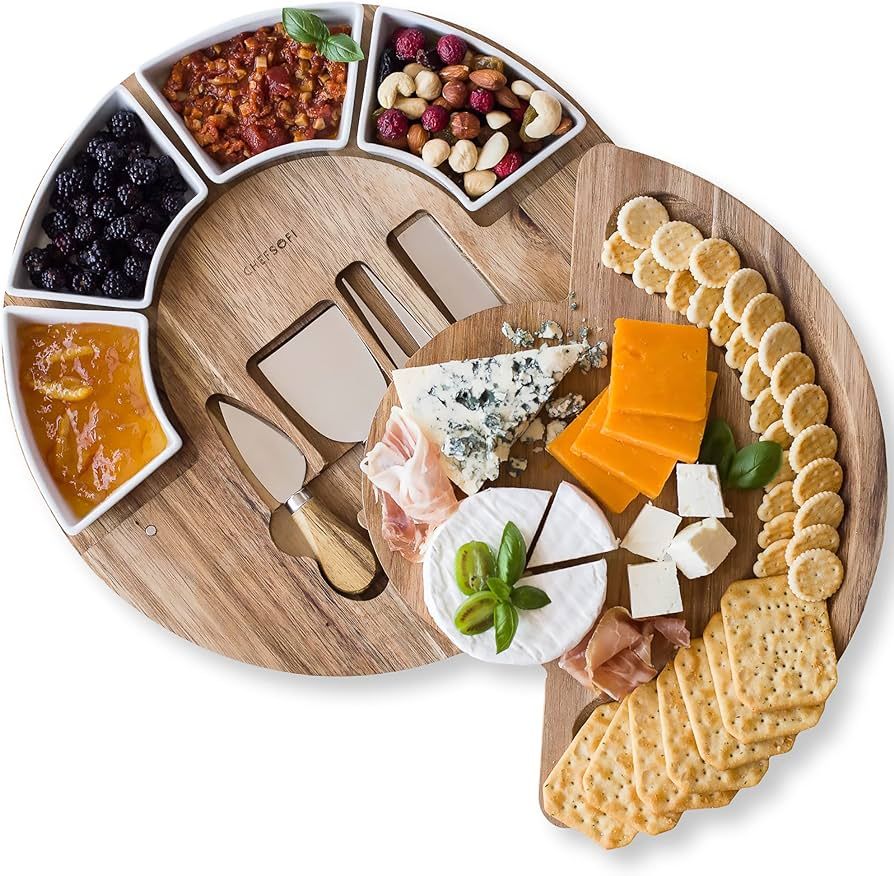Charcuterie Cheese Board and Platter Set - Made from Acacia Wood - US Patented 13 inch Cheese Cuttin | Amazon (US)
