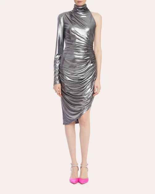 Metallic Ruched Asymmetrical Dress | Olivela
