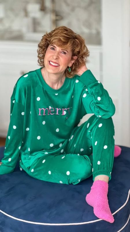 These stretch velour holiday pajamas /Christmas pajamas come as a 3 piece set with pink fuzzy socks! They’re under $20! 

For more holiday pajamas, go to emptynestblessed.com!

#LTKSeasonal #LTKfindsunder50 #LTKHoliday