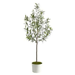 Nearly Natural 70in. Olive Artificial Tree in White Tin Planter | The Home Depot