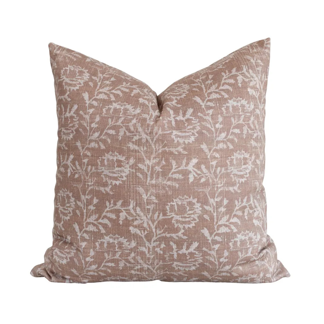 Pink Floral Block Print Pillow Cover: Blush Linen Cotton Throw Pillow | Etsy (US)