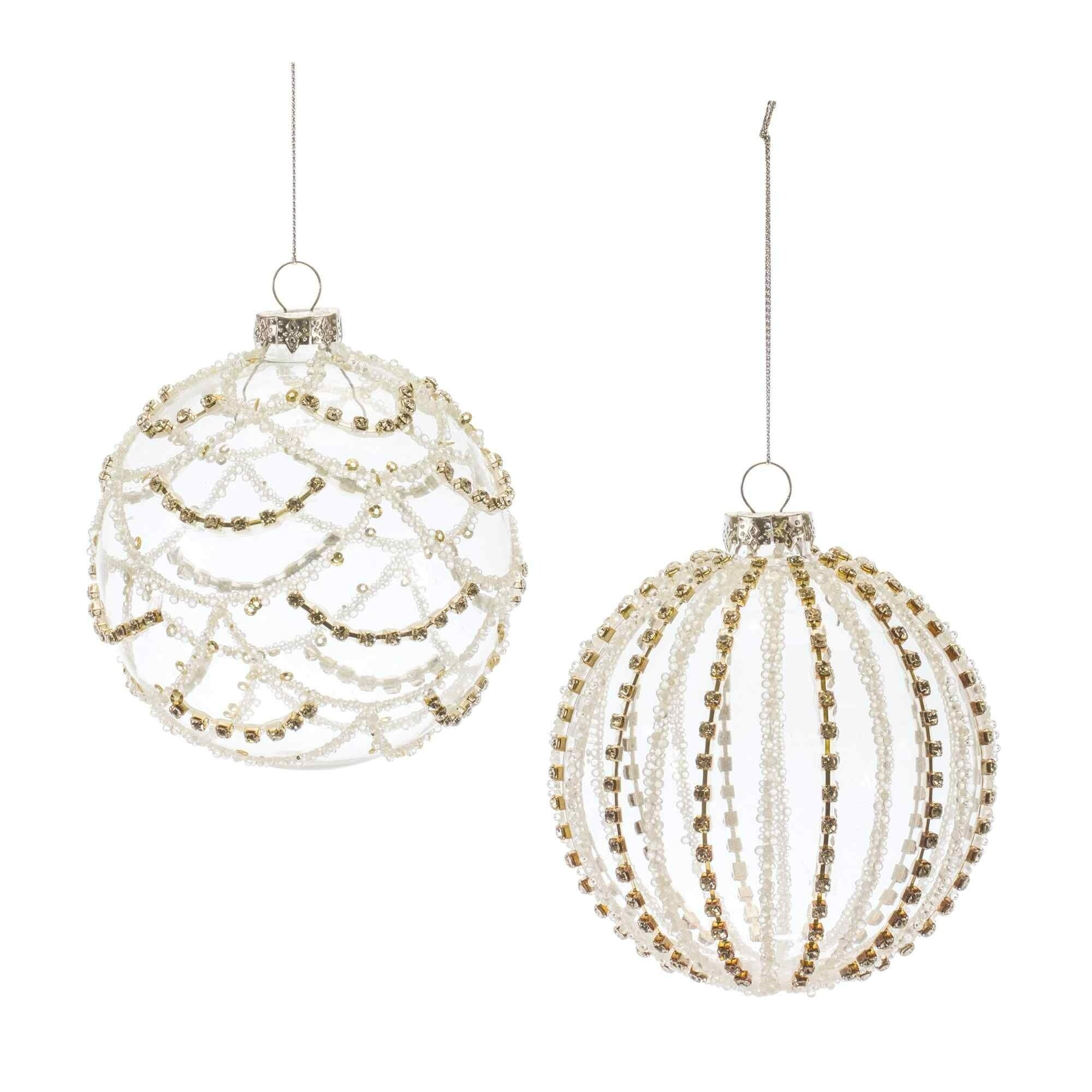 Jeweled Glass Christmas Ball Ornaments - 4.75" (120mm) - White and Gold - 6ct | Bed Bath & Beyond