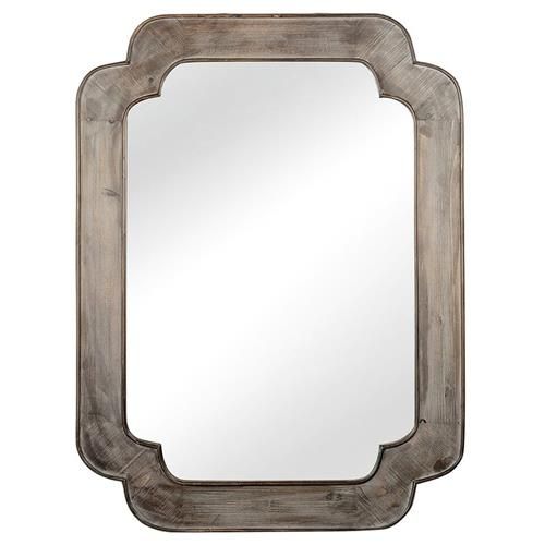 Sandra French Country Distressed Brown Fir Wood Rectangular Wall Mirror | Kathy Kuo Home