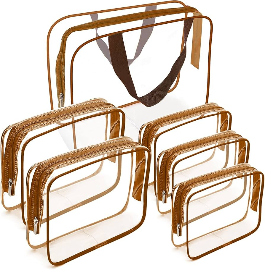 APREUTY Clear Makeup Bags, TSA Approved 6Pcs Cosmetic Makeup Bags Set Clear PVC w/Zipper Handle P... | Amazon (US)