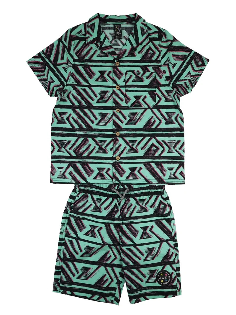 Maui and Sons Boys Cabana Set, Rumble Short Sleeve Set, Celadon, Resort-Ready Lightweight Set | Walmart (US)