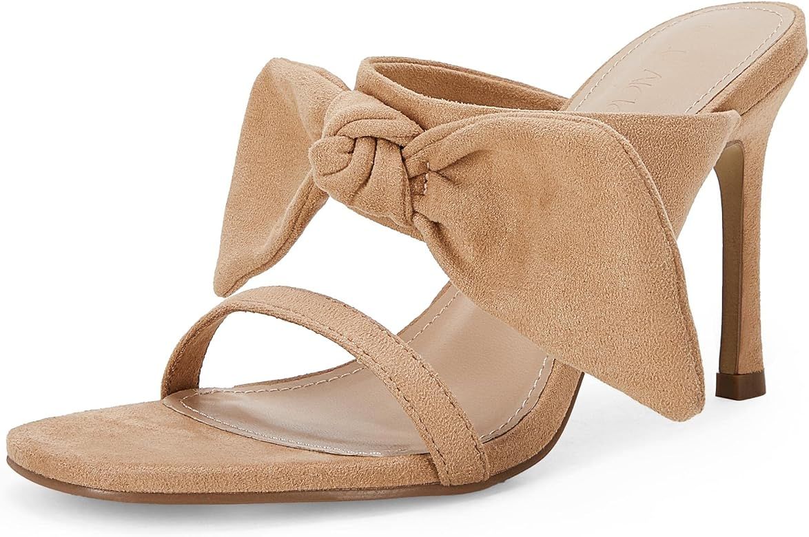 LAICIGO Women's Square Open Toe Stiletto High Heel Sandals Bow Knot Strap Slingback Dress Mule Slide | Amazon (US)
