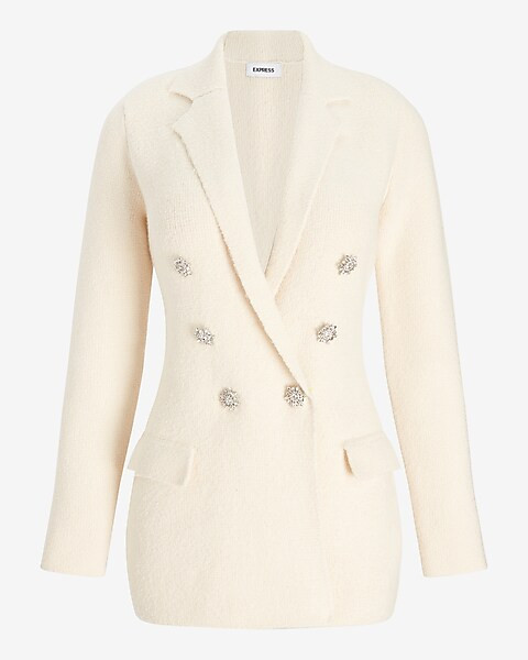 Double Breasted Embellished Button Sweater Blazer | Express