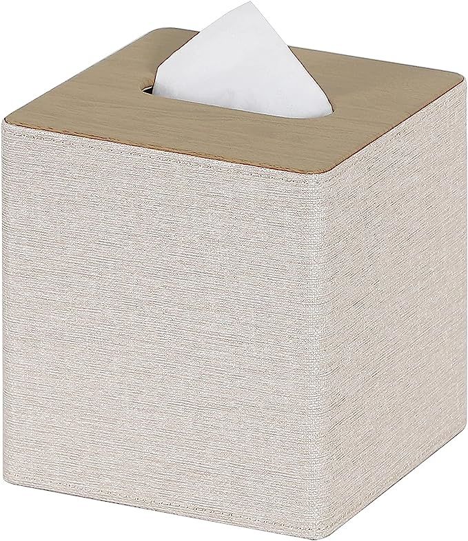 GOLRANLYE Tissue Box Cover Square PU Leather Facial Tissue Box Holder for Dresser Bathroom Decor ... | Amazon (US)