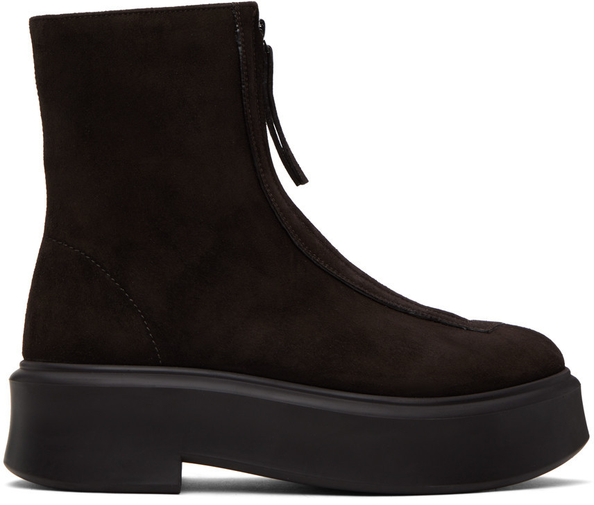 The Row Brown Zipped I Boots | SSENSE