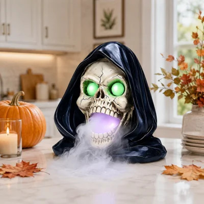 Light & Fog Grim Reaper Skull Decor, Halloween Indoor Skeleton Table Ornament | Wayfair North America