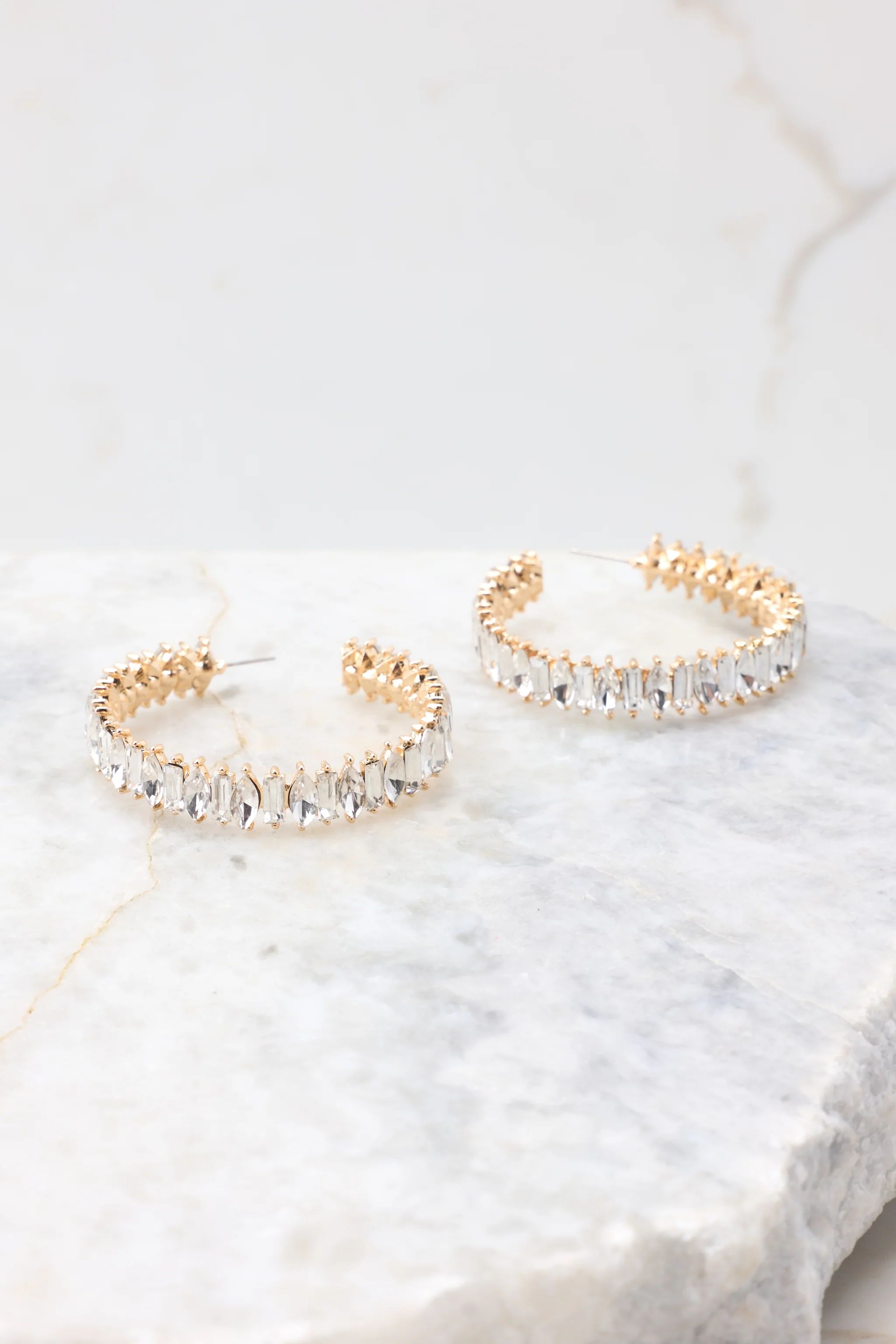 Stunning Gaze Gold Hoop Earrings | Red Dress 