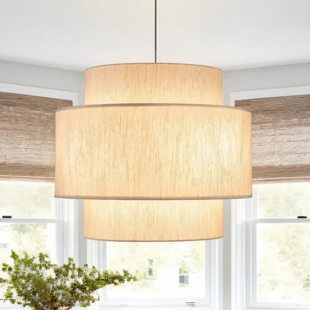 Uznhty 3-Tier Pendant Lights 19.7 inch Drum Chandeliers for Dining Room Light Fixture with Large Beige Linen Lamp Shade for Kitchen Island Living Room Foyer Bedroom E26 | Walmart (US)