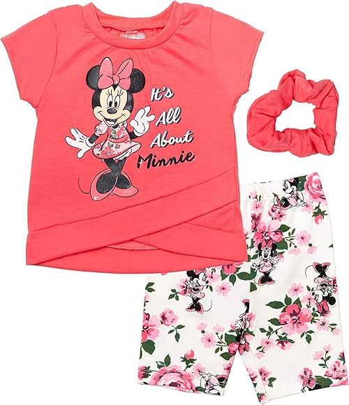Disney Minnie Mouse Short Sleeve T-Shirt Bike Shorts and Scrunchie Set | Amazon (US)
