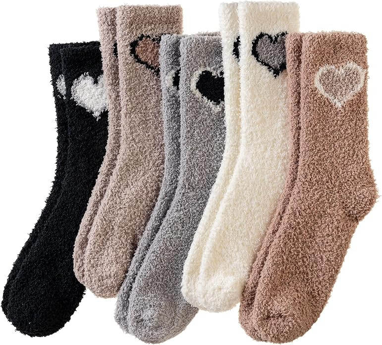 Womens Fuzzy Socks Cozy Fluffy Winter Slipper Socks Microfiber Soft Warm Home Sleeping Socks | Amazon (US)
