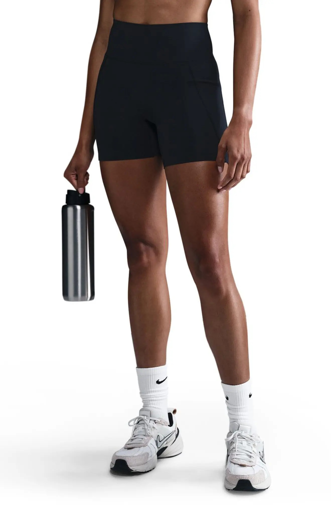 Nike Universa Dri-FIT High Waist Pocket Bike Shorts in Black/Anthracite/Black at Nordstrom, Size Medium | Nordstrom