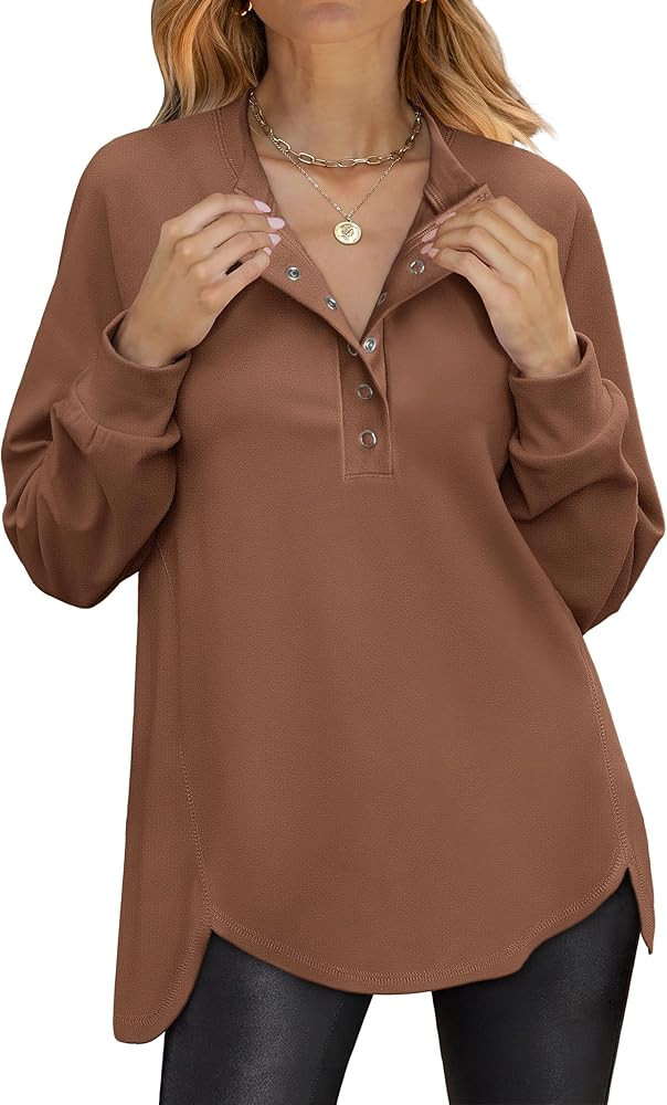 ANRABESS Sweatshirt for Women Oversized Henley Tunic Tops | Amazon (US)