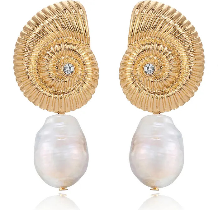 Ettika Swirl Shell Freshwater Pearl Drop Earrings | Nordstrom | Nordstrom