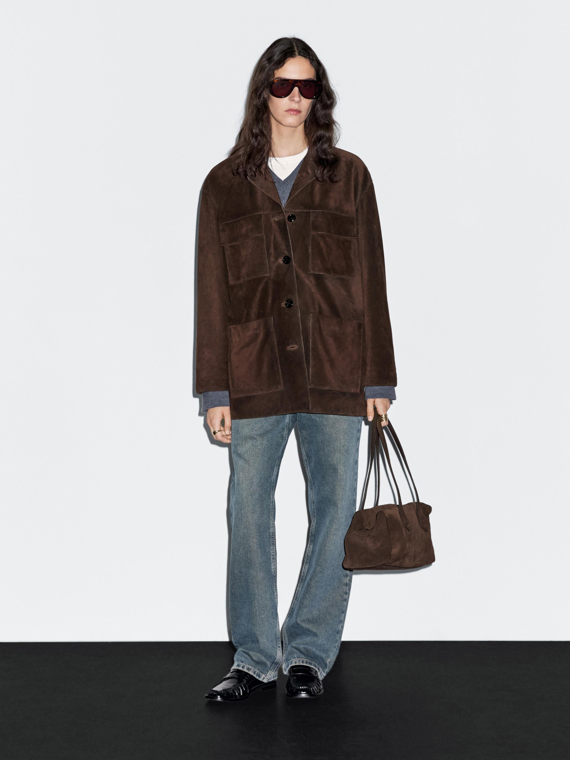 Split suede leather jacket with pockets | Massimo Dutti UK