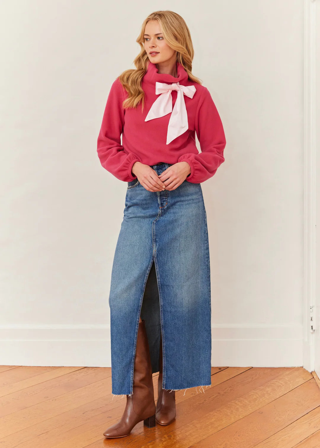Peggy Bow Top in Vello Fleece (Berry) | Dudley Stephens