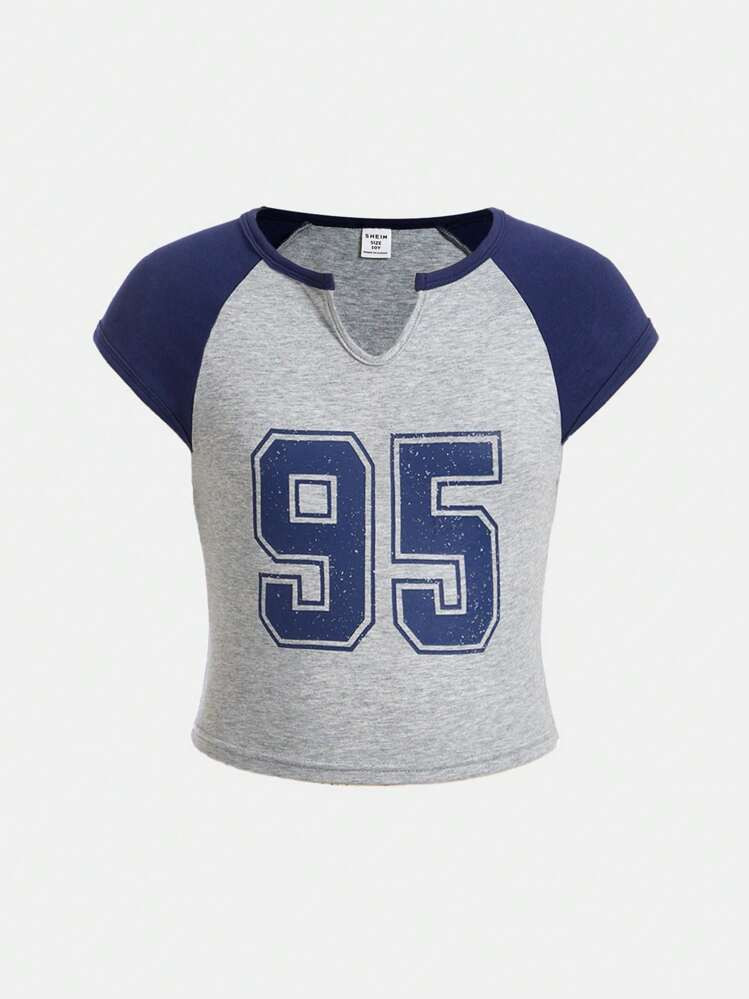 SHEIN Girlism Tween Girls' Streetwear Athletic Knit Colorblock Raglan Sleeve Top | SHEIN