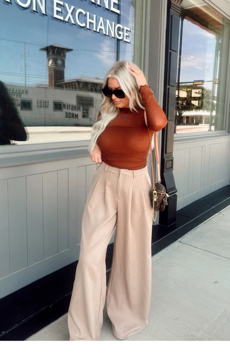 Drama Free Taupe Pleated Trouser | Apricot Lane Boutique