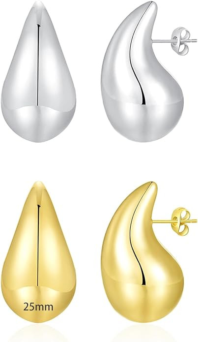 Apsvo Chunky Gold Hoop Earrings for Women, Dupes Earrings Lightweight Waterdrop Hollow Open Hoops... | Amazon (US)