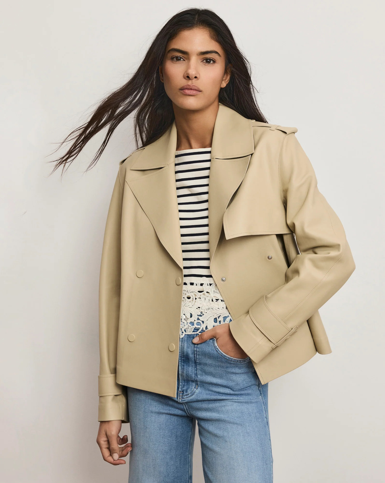 Heathcliff Cropped Leather Trench Coat | Veronica Beard