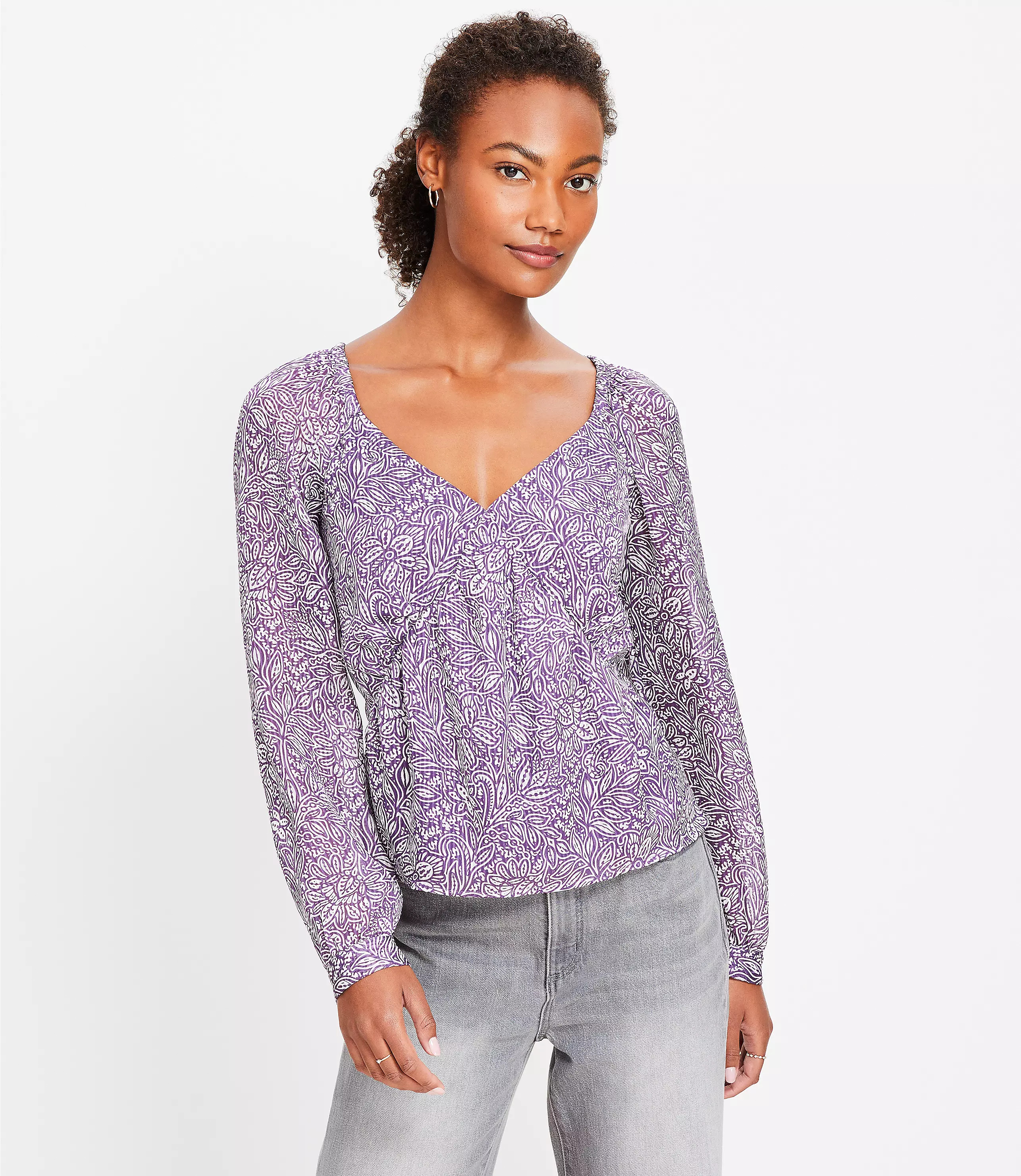 Tulip Striped Sweetheart Neck Blouse | LOFT