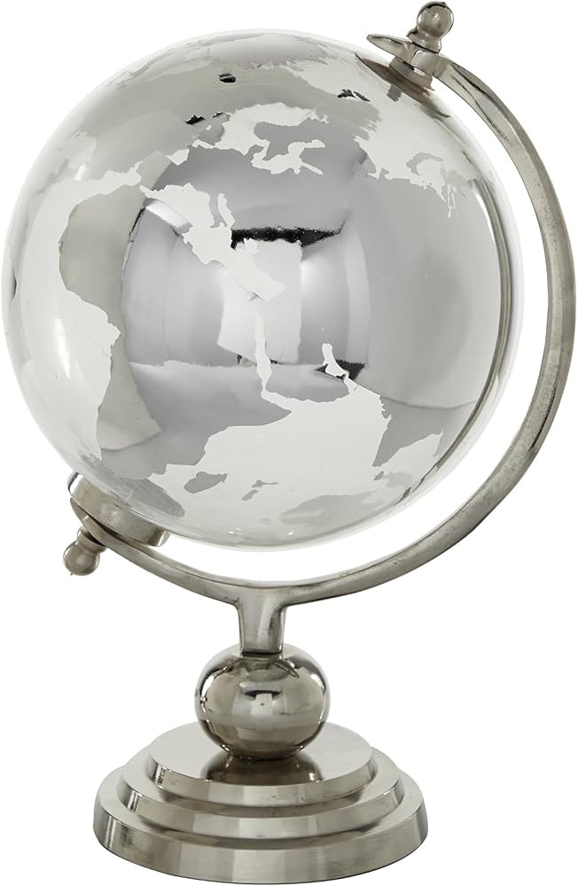 Deco 79 Aluminum Globe with Tiered Base, 9" x 8" x 13", Silver | Amazon (US)