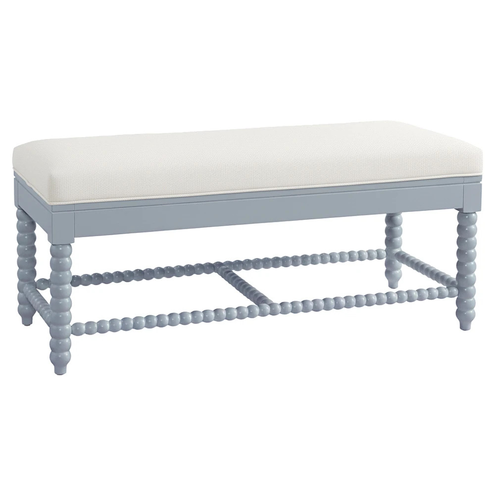 Lynda Updated Traditional White Performance Blue Wood Bench | Kathy Kuo Home