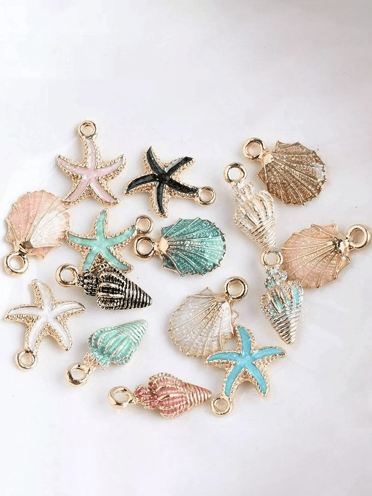 15pcs/Set Oil Drip Shell & Conch & Starfish Shaped Jewelry Pendant For Diy Necklace Bracelet Maki... | SHEIN
