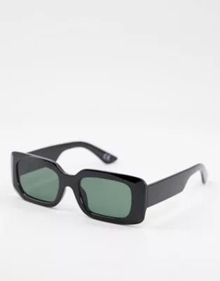 ASOS DESIGN recycled frame bevel detail mid square sunglasses in shiny black | ASOS (Global)