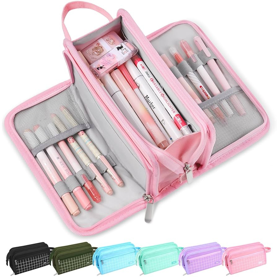 Sooez Large Pencil Case, Big Capacity Pencil Pouch Pen Bag with 3 Compartment, Portable Canvas St... | Amazon (US)