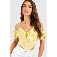 Womens Broderie Anglaise Pointed Hem Corset Strappy Top - Yellow - 16 | NastyGal UK