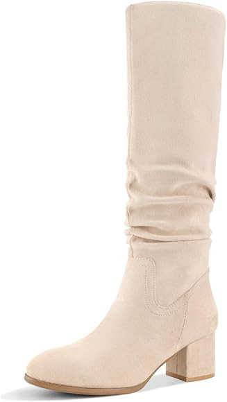 Shoe'N Tale Women's Knee High Boots Chunky Heel Pointed Toe Suede Slouch Winter Shoes with Side Z... | Amazon (US)