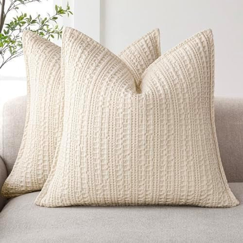 Foindtower Set of 2 Decorative Cotton Waffle Weave Throw Pillow Covers Euro Shams Cushion Covers ... | Amazon (US)