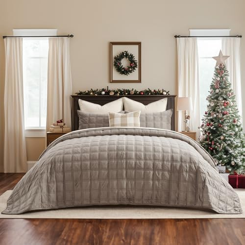 EverGrace 3 Pieces Luxurious Velvet Quilt King Size, Ultra Soft Bedspread Coverlet Set, Double Bo... | Amazon (US)