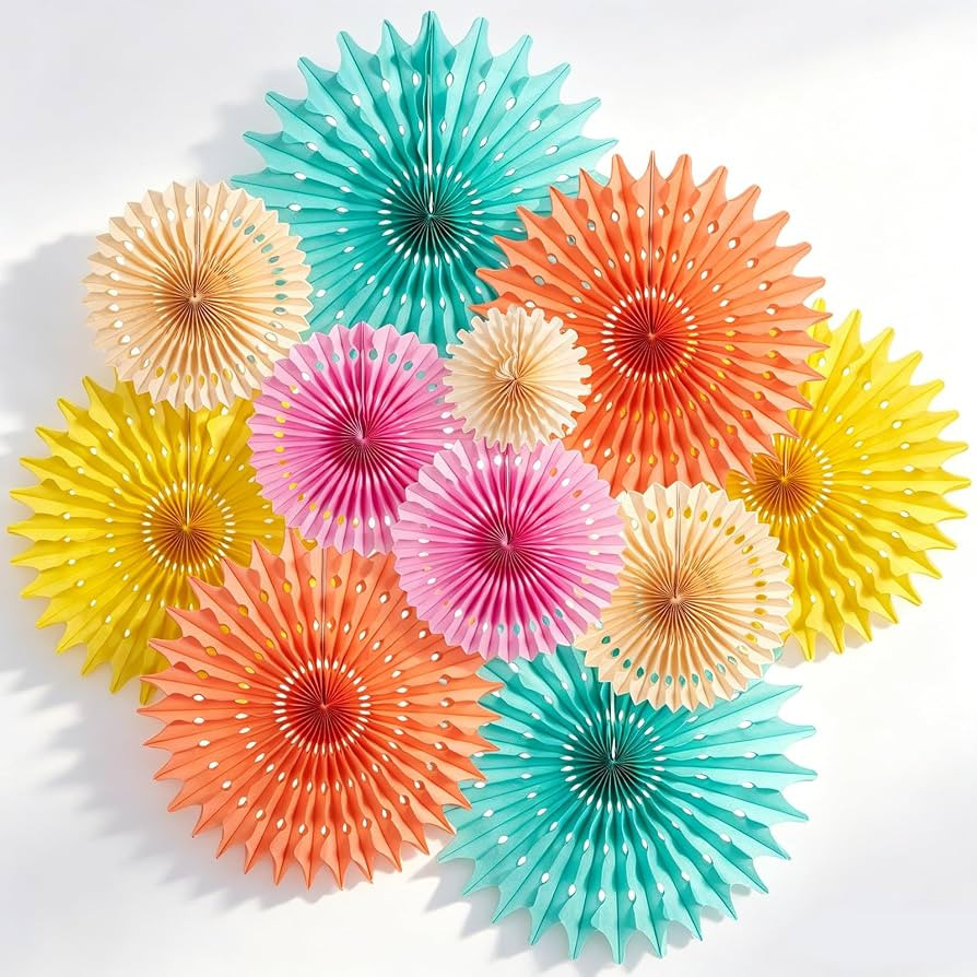 SUNBEAUTY Pack of 11 Peach Pink Yellow Mint Green Hanging Honeycomb Round Paper Fans for Birthday... | Amazon (US)