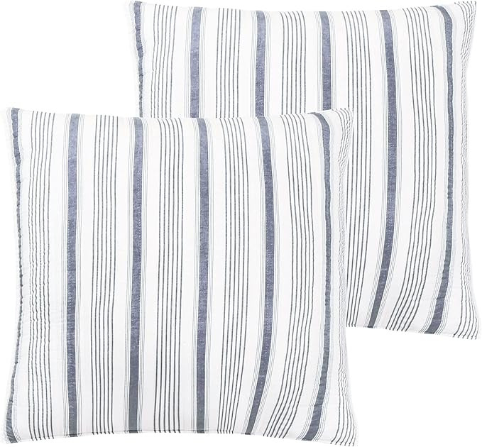 Levtex Home - Camden - Euro Shams (Set of 2) - Quilt Back Stripe - Subtle Famhouse Stripe - Navy ... | Amazon (US)