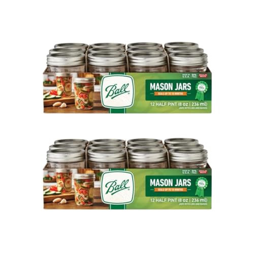 Ball Regular Mouth Glass Mason Jars with Lids and Bands, Used for Canning (Half Pint, 8 Ounce (Pack of 24)) | Amazon (US)